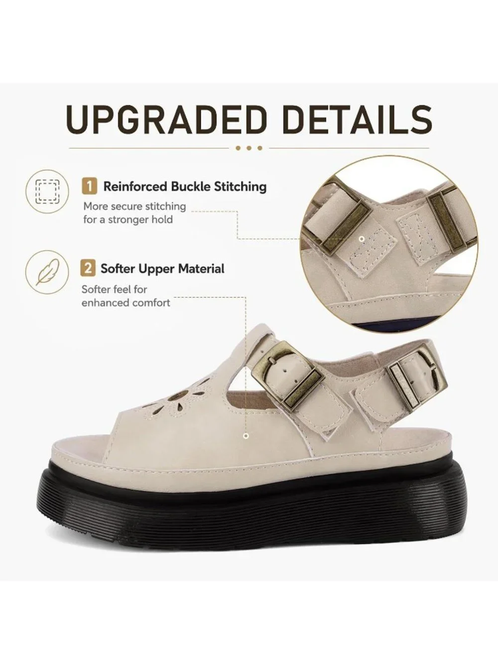 Womens Beige Flat Open Toe Flower Decoration Fisherman Platform Sandal Shoes